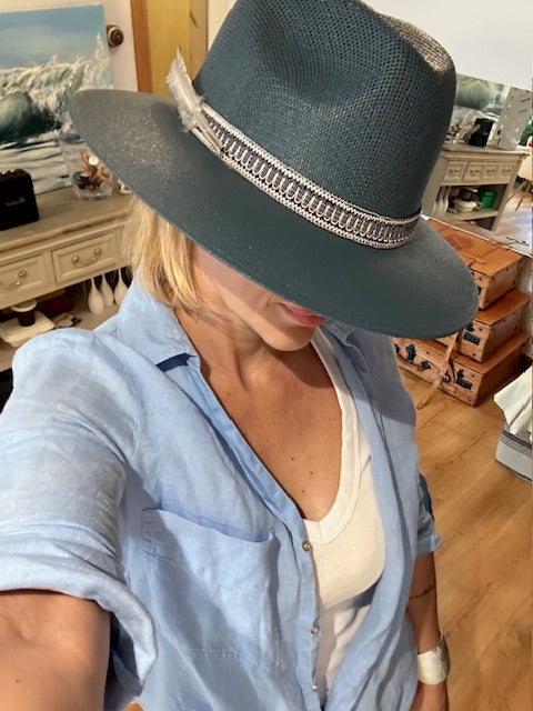 Sombrero Yute Azul